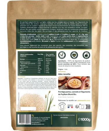 Organic Blond Psyllium 1kg | Pure Integuments 99% | 88% Fiber Transit Gluten Free | Superior Quality  - Buy Online on GoSupps.com
