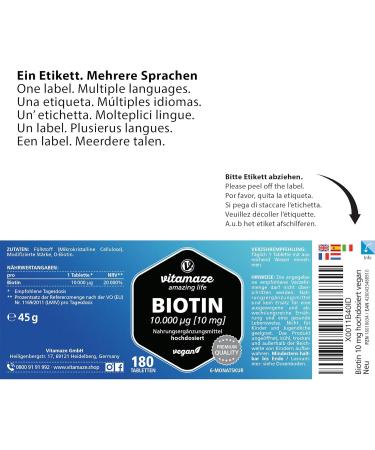 Biotin Tablets 10,000 mcg for Hair Growth & Nails - 180 Vegan Tablets | Pure Biotin 10 mg Supplement for 6 Months | Natural & Additive-Free - Buy Online on GoSupps.com