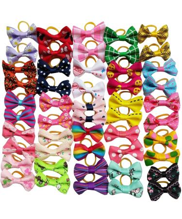 Chenkou Craft 50pcs/25pairs Puppy Yorkie Dog Hair Bows with Rubber Band Pet Grooming Products Mix Colors Varies Patterns Pet Hair Bows Dog Accessories