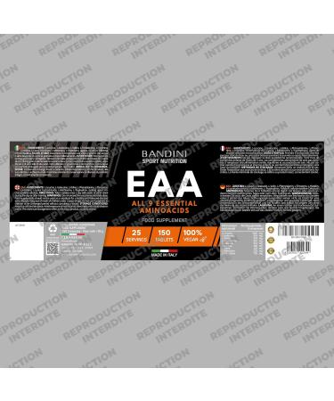 Bandini EAA Essential Amino Acids 150 Comprim s - Apport de 9 Acides Amin s Essentiels (dont BCAA) - Aminos Compl ment alimentaire pour le Sport - Sportifs et Athl tes - Suppl ment Vegan Sans Sucre 150 unit s (neutre) - Buy Online on GoSupps.com