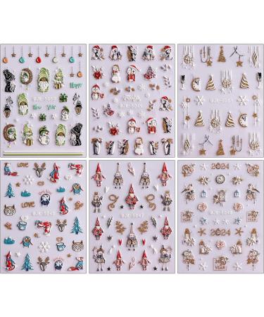 3D Christmas Nail Stickers 6 Sheets 5D Self-Adhesive Embossed Nail Decal Cartoon Penguins Snowman Snowflakes Nail Art Decoration Design Supplies - Buy Online on GoSupps.com