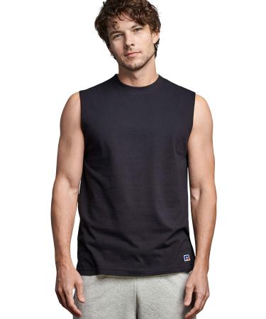 Russell Athletic Men's Soft 100% Cotton Midweight Sleeveless Muscle T-Shirt Large Black
