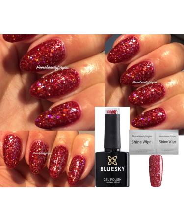 Bluesky NAIL GEL POLISH RED GLITTER Red MERLOT Multi Glitter Sparkle BLZ12 Christmas UV LED Soak Off 10ml