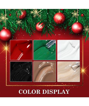 Christmas Nail Polish Set 6Pcs Glitter Green Red Black White Brown Nail Varnish Set Classic XMAS Series Quick Dry & Long Lasting Nail Gel for Nail Art Design - Christmas Gifts for Women 6Pcs Christmas - Buy Online on GoSupps.com