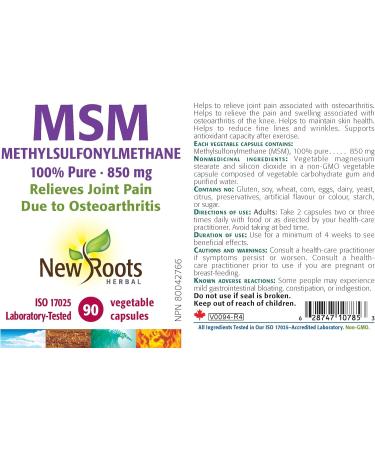 New Roots Herbal - MSM 850 mg 90 Capsules - Organic Methylsulfonylmethane - Premium Joint Supplement for Joint Pain Relief - MSM Supplement for Hair Skin Nails & Overall Wellness 90 count (Pack of 1) - Buy Online on GoSupps.com