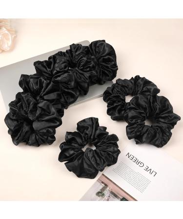 Black Scrunchies Hair Ties for Women - Big Satin Scrunchie Exra Large Jumbo Gaint Oversized Cute Scrunchy for Curl Thick Hair Ligas Para el Cabello De Mujer Decorations Hair Accessories - Buy Online on GoSupps.com