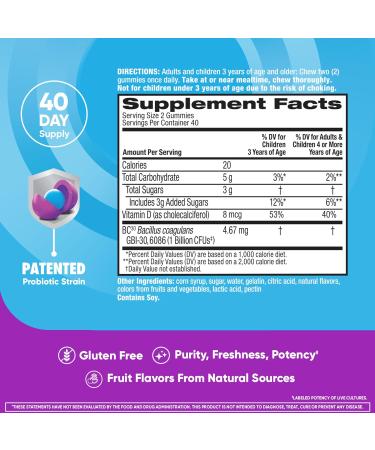 Digestive Advantage Daily Probiotic Gummy for Kids Multi Natural Fruit Flavours 80.0 Count natural fruit flavours 80 Count (Pack of 1) - Buy Online on GoSupps.com