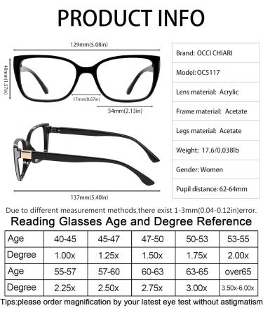 Shop OCCI CHIARI Women's Wide Square Reading Glasses | Adjustable Strengths 1.0 - 6.0 | Stylish & Comfortable Design - Buy Online on GoSupps.com