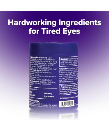 O Positiv MENO Eye Health Capsules Daily Support for Eye Strain, Occasional Dryness & Healthy Tear Production with Lutein, Zeaxanthin, Bilberry Extract, Vitamin A & Lycopene 30 Servings - Buy Online on GoSupps.com