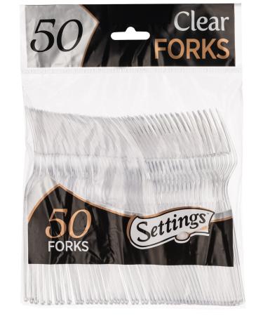 50 Count Settings Plastic Clear Forks, Heavyweight Disposable Cutlery, Great For Home, Office, School, Party, Picnics, Restaurant, Take-out Fast Food, Outdoor Events, Or Every Day Use, 1 Bag 1 Pack Forks (50)