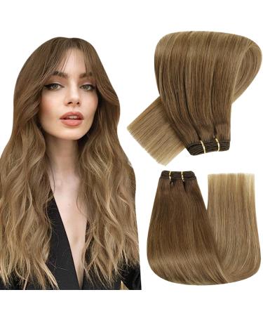 Hetto balayage real hair treat extensions human hair treat extensions remy smooth drinking real hair #6/8/14 medium brown too light brown and darkest blonde 80g 35cm 3-2 #6/8/14 brown to darkest blonde