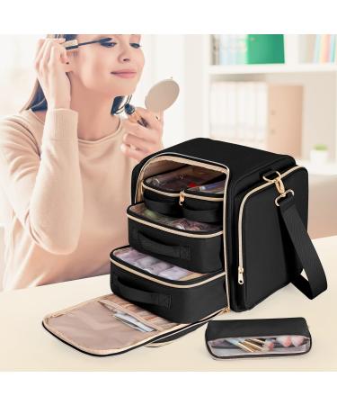 Prokva Travel Makeup Bag with 5 Removable Cases - Large Cosmetic Organizer with Strap and Storage Pockets - Black (Patented Design) - Buy Online on GoSupps.com
