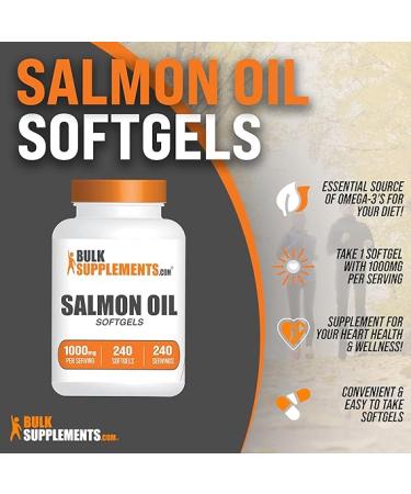 Wild Alaskan Salmon Oil Softgels - 1000mg Omega 3 Supplement - 240 Capsules - Gluten Free - Buy Online on GoSupps.com