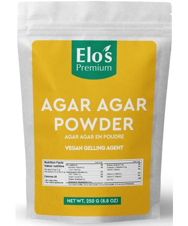 Agar Agar Powder by Elo s Premium (250 g) Packaged in Canada Vegan Gelling Agent Vegetarian Cheese Powder Gluten Free & Keto Friendly Healthy Gelatin Substitute Thickener Odor Free Perfect for Vegan Cheese Jellies Vegan Desserts and More