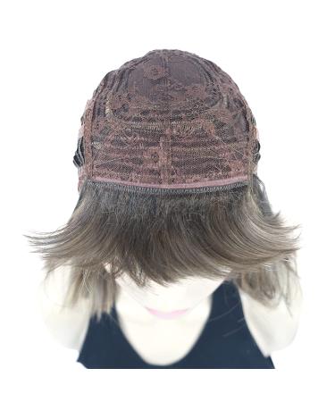 Lydell Short Bob Wig L8-124 Brown with Highlights | Heat Resistant Synthetic Hair | Cute Central Dot Skin | Flat Bangs - Buy Online on GoSupps.com