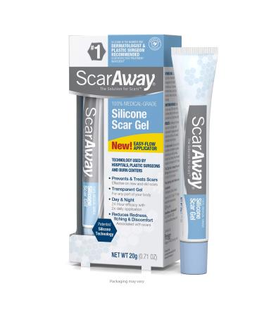 ScarAway 100% Medical-Grade Silicone Scar Gel for Face, Body, Surgical, Burn, Hypertrophic Scars, Keloids and Acne Scar Treatment, 0.71 Ounces, (20 Grams)