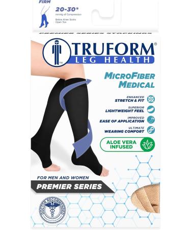 Truform 20-30 mmHg Aloe Infused Compression Stockings - Knee High Open Toe Beige Large - 1 Pair for Optimal Support - Buy Online on GoSupps.com