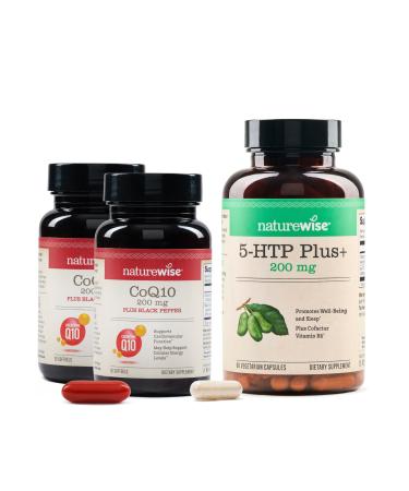 NatureWise (Pack of 2) CoQ10 200mg + Black Pepper High Absorption - 30 Softgels 30-Day Supply + 1 5-HTP 200mg + Vitamin B6 - Non-GMO Vegan - 60 Capsules 60-Day Supply