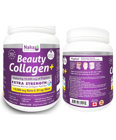 Naka Platinum Beauty Collagen+ Featuring 10 000mg of Peptan Extra Strength Bioactive Marine Collagen Peptides +1 0 000mcg Biotin & 84mg Silicon (300+125g FREE)