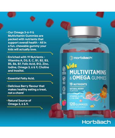 Multivitamin Gummies Kids with Omega 3 6 9 120 Vegetarian Gummies Complex for Children with Vitamin A B12 C D and Zinc from Horbaach - Buy Online on GoSupps.com
