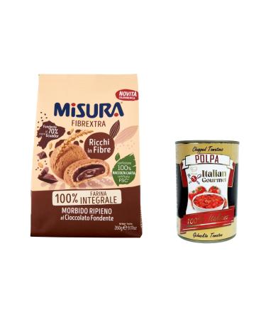 Italian Gourmet E.R. Misura Fibrextra Whole Wheat Cookies Filled with Chocolate Set of 12 Whole Cookies Filled with Dark Chocolate 100% Whole Wheat Flour Rich in Fiber 260 g + Gourmet Italian Pulp 400 g