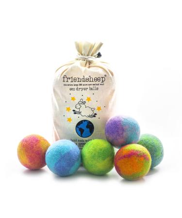 Friendsheep Wool Dryer Balls 6 Pack XL Organic Premium Reusable Cruelty Free Handmade Fair Trade No Lint Fabric Softener Color - Galaxy Tie Dye - Buy Online on GoSupps.com