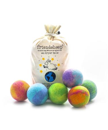 Friendsheep Wool Dryer Balls 6 Pack XL Organic Premium Reusable Cruelty Free Handmade Fair Trade No Lint Fabric Softener Color - Galaxy Tie Dye