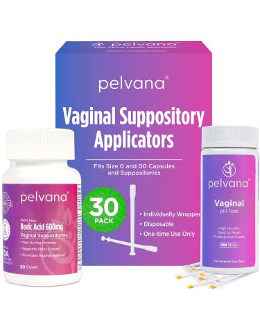 Pelvana Boric Acid Suppositories 30 + 30 Applicators + 100 pH Test Strips  160 Piece Kit for Vaginal pH Balance Odor Itching Dryness & Discharge 160 Piece Set