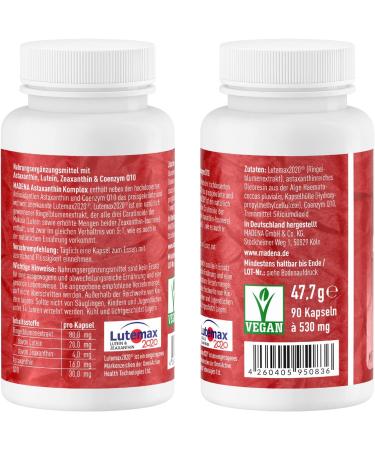 Buy Madena Astaxanthin Complex 16 mg - Premium Astaxanthin Lutemax 2020 Coenzyme Q10 - 90 Capsules for Enhanced Health - Buy Online on GoSupps.com