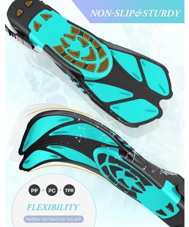 Greatever Adjustable Open Heel Snorkel Fins - Short Swim Flippers for Snorkeling, Diving, and Swimming - Green S/M (US Size 4.5-8.5) - Buy Online on GoSupps.com