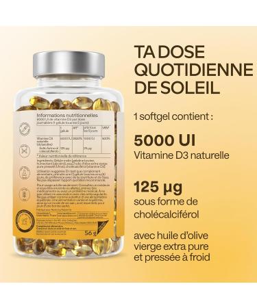 Vitamine D3 Naturelle Haute Concentration 5000 UI - Vitamine D avec Huile d Olive Extra Vierge pour Absorption Optimale - Vitamines pour les Fonctions Osseuse Musculaire Immunitaire - 365 G lules - Buy Online on GoSupps.com