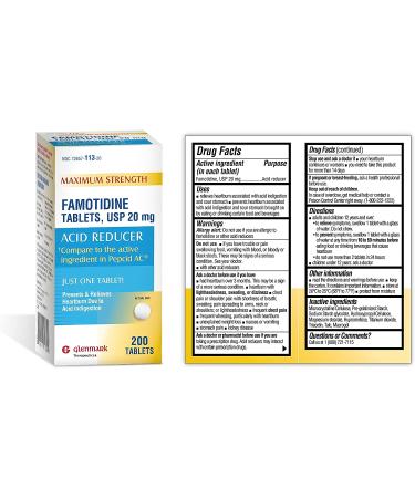 Glenmark Famotidine Tablets 20mg - 200 Count | Maximum Strength Acid Reducer for Heartburn Relief - Buy Online on GoSupps.com