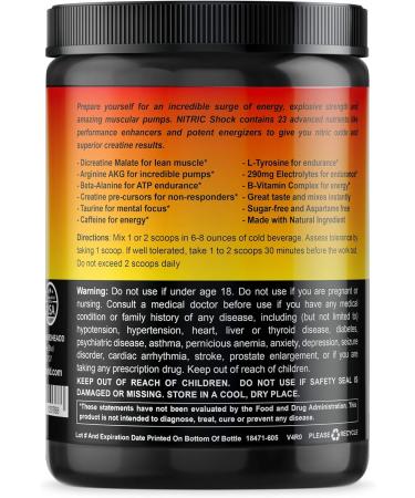 Nitric Shock Pre Workout Supplement - Explosive Energy & Muscular Pumps | 30 Servings Fruit Punch - Nitric Oxide Booster for Enhanced Performance - Buy Online on GoSupps.com