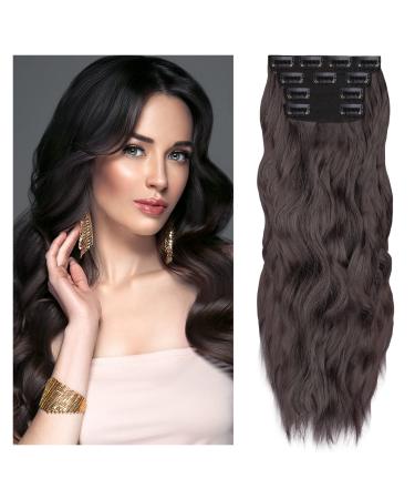 AOMIG Clip in Extensions 4PCS Hair Extensions with Clips Synthetic Wavy Curly Hair Extension Wavy Hair Extensions Clip in Hairpiece Natural Hair Extensions for Women Ladies (Dark Brown)