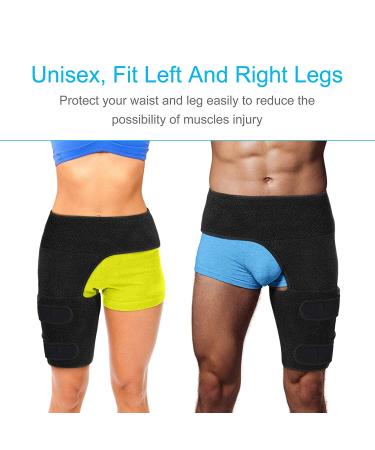 REAQER Hip Thigh Support Brace - Groin Compression Wrap for Pain Relief & Injury Recovery - Unisex Black - Buy Online on GoSupps.com