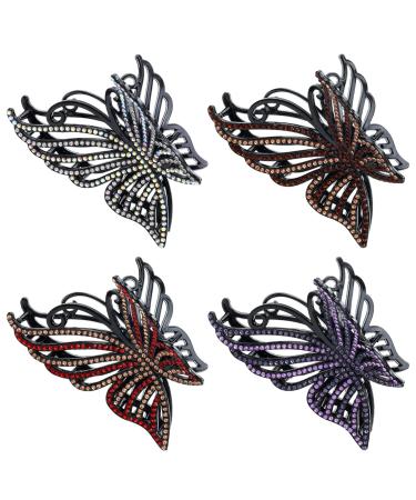 inSowni 4 Pack Korean Decorative Glitter Sparkly Bling Rhinestone Moon Leaf Butterfly Big Plastic Hair Claws Clips Barrettes Clamps Hair Accessories for Women Thick Long Hair (Type C-4 Pack) - Buy Online on GoSupps.com