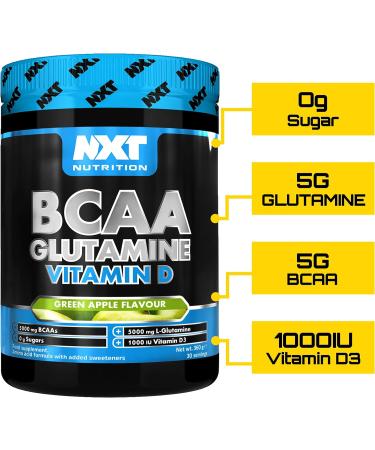 NXT Nutrition BCAA Glutamine & Vitamin D 360g - Apple Flavor | Amino Acids for Recovery, Gut Health, Muscle Protein Synthesis - Buy Online on GoSupps.com