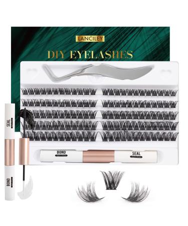 Lanciley Lash Extension Kit 120 Pcs Individual Lashes Soft Light Thin Band Cluster Lashes Eyelash Extension Kit C D Curl Lash Clusters with Bond and Seal Tweezers DIY at Home Mix 10-16mm - L27 120 clusters kit - L27 - Buy Online on GoSupps.com