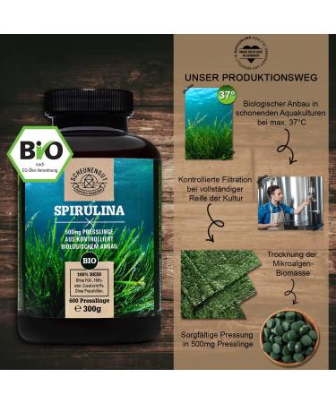 Buy 100% Organic Certified Spirulina Tablets 3000mg - Vegan Laboratory Tested 600 Tablets - Scheunengut  - Buy Online on GoSupps.com