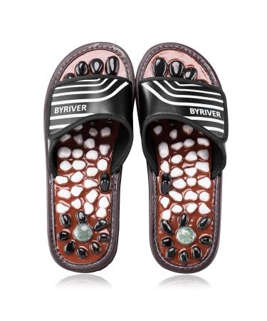 Byriver stone deep tissue acupressure shoes foot massage slippers reflex zones massage device relief plantar fasciitis heel arch arthritis neuropathy pain (black 25) black 35-37.5