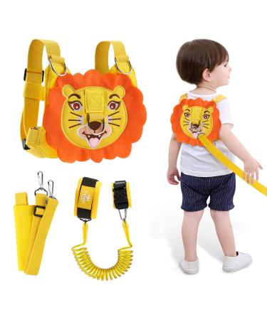 Lehoo Castle Toddler Reins for Boys 4-in-1 Baby Reins Walking Harness with Anti Lost Wrist Link Toddler Harness for Walking 1-3 Years(Lion) Orange