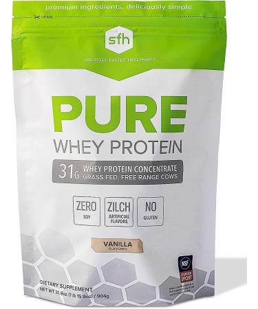 SFH Pure Whey Protein Powder (Vanilla) by SFH | Best Tasting 100% Grass Fed Whey | All Natural | 100% Non-GMO, No Artificials, Soy Free, Gluten Free Vanilla 31.6 Ounce (Pack of 1)