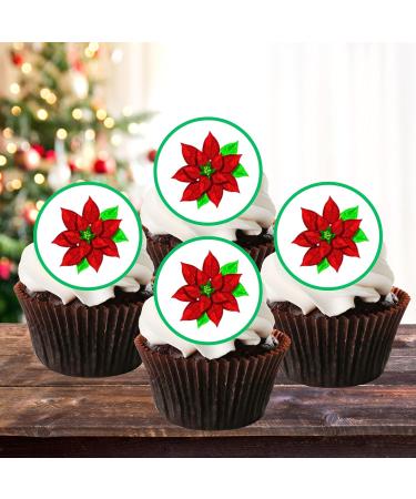 PRECUT Christmas Poinsettia Cupcake Toppers Christmas Edible Poinsettia Cake Decorations Christmas Cake Topper Xmas Cupcake Decoration Poinsettia Cake Decorations (12) - Buy Online on GoSupps.com