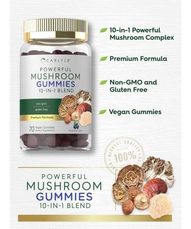Carlyle Mushroom Supplement Gummies | 70 Vegan Gummies | 10-in-1 Blend | Non-GMO and Gluten Free - Buy Online on GoSupps.com