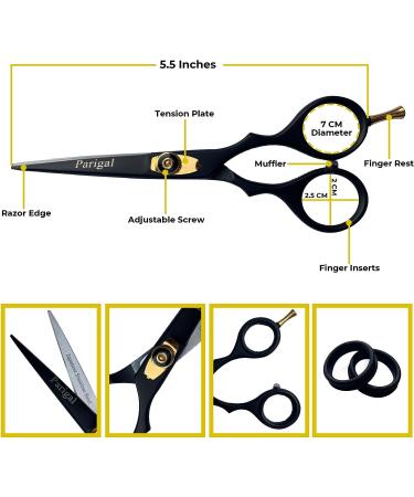 Professional 5.5 Inch Hair Cutting Scissors - Razor Edged Barber Shears in Japanese Stainless Steel - Durable Handcrafted Tools for Men & Women - Black - Buy Online on GoSupps.com