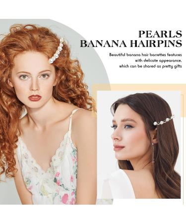 3 Pcs Pearl Banana Hair Barrettes Artificial Pearl Rhinestone Banana Clips Acrylic Banana Hair Clips Elegant Ponytail Hair Barrettes Hair Accessories for Women Girls Thick Fine Hair - Buy Online on GoSupps.com
