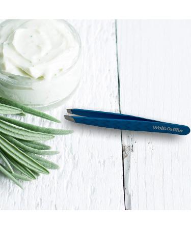 Wolf & Griffin Ultimate Precision Mini Tweezers | Stainless Steel Slant Eyebrow Tweezers in Marine Blue - Buy Online on GoSupps.com