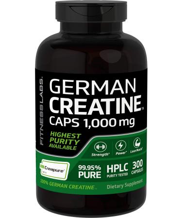 Creapure German Creatine 1000 Mg - 300 Capsules - Pills Contain Only Pure Creapure Creatine Monohydrate - No Fillers, Binders, or Excipients