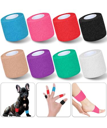 Chewarelly 8 Pack 2 in x 5 Yards Cohesive Wrap Self Adhesive Bandage Wrap Elastic Self Adherent Wrap Self Stick Vet Tape for Athletic Wrist Ankle Knees Pets (Mixed Colors 2) 2 Inch Mixed Colors 2