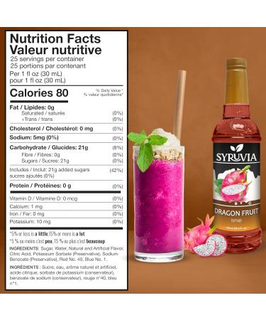 Syruvia Dragon Fruit Syrup - Premium Flavoring Syrup for Tea Italian Sodas Beverages Desserts Ice Cream Cocktails & Mocktails - Kosher Gluten Free - 25.4 fl oz. - Buy Online on GoSupps.com